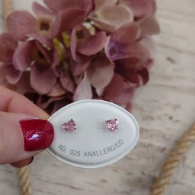 Orecchini mini cuori rosa incastonati