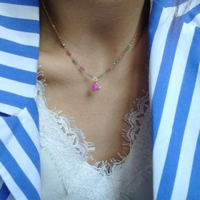 Girocollo cuore smaltato fucsia