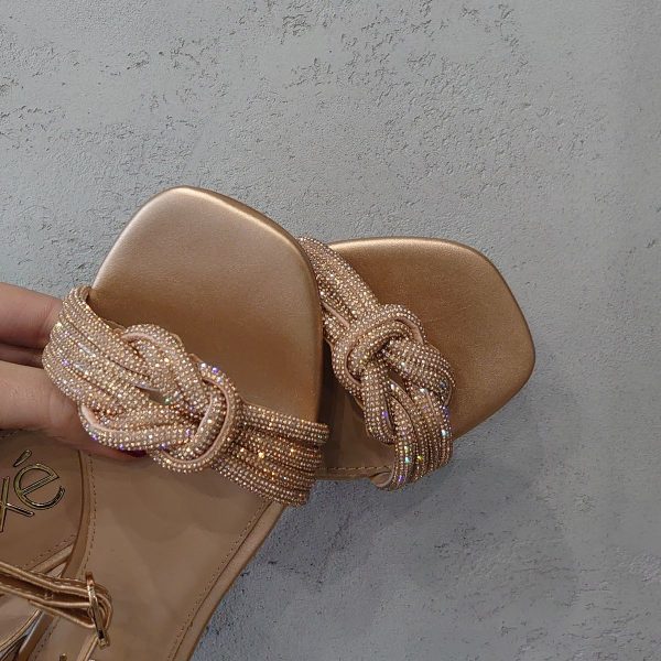 Sandalo flat nodo strass rosè gold
