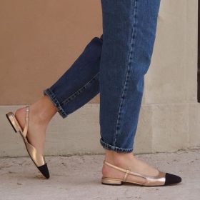 Slingback flat bicolor rosè gold nero