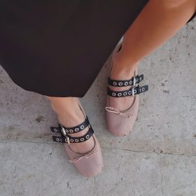 Flat cinghiette Erika black pink