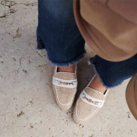 Mocassino combi rafia