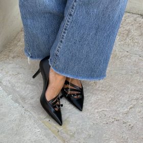 Décolleté tre fibbiette nappa nera