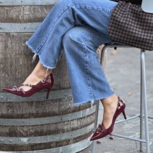 Décolleté tre fibbiette vernice burgundy