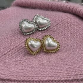 Orecchini cuore perla acciaio (vari colori)