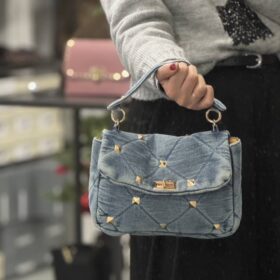 Tracollina denim borchiette