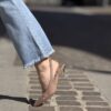 Slingback suede rosa antico tacco metal