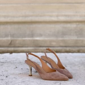Slingback suede rosa antico tacco metal