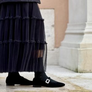 Flat Prosperine gioiello suede black